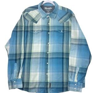 Wrangler Retro Plaid Pearl Snap Shirt XXL Long Sleeve Collared Rodeo Cowboy
